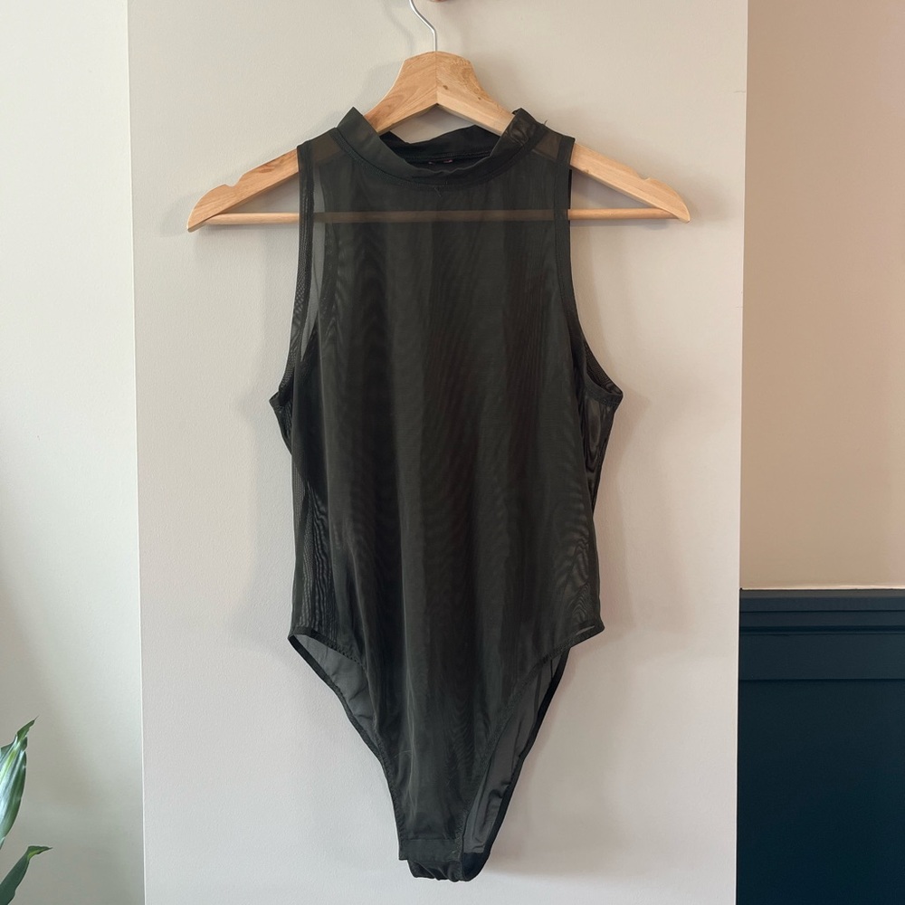 Sheer Olive Green Sleeveless Bodysuit